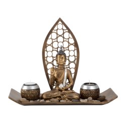 Buddha St med 2 Fyrfadsstager - 35 cm