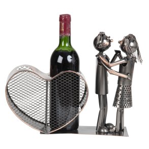 Metal Vinholder - Dansende Par med Korkbeholder