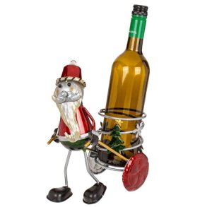 Metal Vinholder - Julemand med vogn